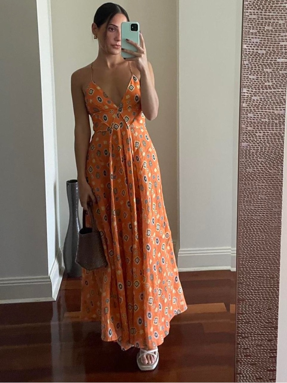 Scanlan Theodore Orange linen Foulard Floral Strappy dress- size 4
